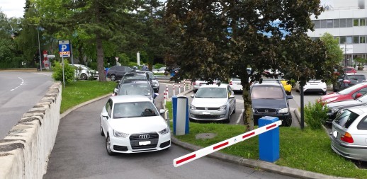 Gestion de l’accès par barrières au parking visiteurs de l’hôpital de Morges (Photo: Transitec SA)