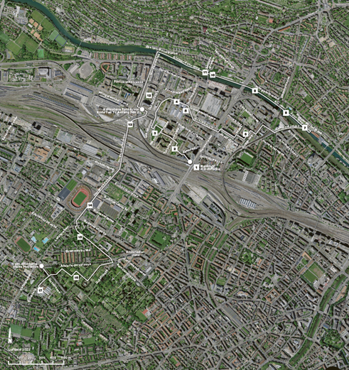 Itinerario sull’immagine aerea (foto: Città di Zurigo)